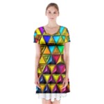 Cube Diced Tile Background Image Short Sleeve V-neck Flare Dress