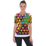 Cube Diced Tile Background Image Shoulder Cut Out Short Sleeve Top