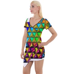 Short Sleeve Asymmetric Mini Dress 