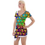 Cube Diced Tile Background Image Short Sleeve Asymmetric Mini Dress