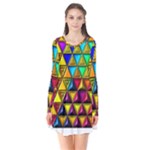 Cube Diced Tile Background Image Long Sleeve V-neck Flare Dress