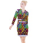 Cube Diced Tile Background Image Button Long Sleeve Dress