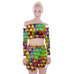Cube Diced Tile Background Image Off Shoulder Top with Mini Skirt Set