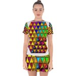 Cube Diced Tile Background Image Drop Hem Mini Chiffon Dress