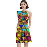 Cube Diced Tile Background Image Cocktail Party Halter Sleeveless Dress With Pockets