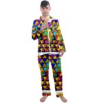 Cube Diced Tile Background Image Men s Long Sleeve Satin Pajamas Set
