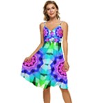 Ornament Kaleidoscope Sleeveless Tie Front Chiffon Dress