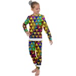 Cube Diced Tile Background Image Kids  Long Sleeve Set 