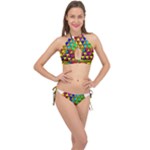Cube Diced Tile Background Image Cross Front Halter Bikini Set