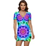 Ornament Kaleidoscope Low Cut Cap Sleeve Mini Dress