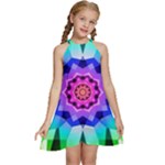 Ornament Kaleidoscope Kids  Halter Collar Waist Tie Chiffon Dress