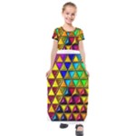 Cube Diced Tile Background Image Kids  Short Sleeve Maxi Dress
