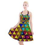 Cube Diced Tile Background Image Halter Party Swing Dress 