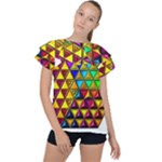 Cube Diced Tile Background Image Ruffle Collar Chiffon Blouse