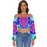 Ornament Kaleidoscope Long Sleeve Crinkled Weave Crop Top