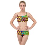 Cube Diced Tile Background Image Layered Top Bikini Set