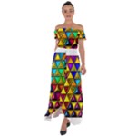 Cube Diced Tile Background Image Off Shoulder Open Front Chiffon Dress