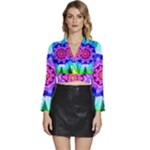 Ornament Kaleidoscope Long Sleeve Tie Back Satin Wrap Top