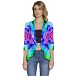 Ornament Kaleidoscope Women s 3/4 Sleeve Ruffle Edge Open Front Jacket