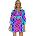 Ornament Kaleidoscope V-Neck Placket Mini Dress