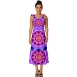 Ornament Kaleidoscope Tie-Strap Tiered Midi Chiffon Dress