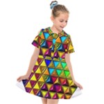 Cube Diced Tile Background Image Kids  Short Sleeve Shirt Dress