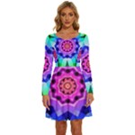 Ornament Kaleidoscope Long Sleeve Wide Neck Velvet Dress