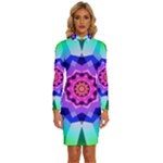 Ornament Kaleidoscope Long Sleeve Shirt Collar Bodycon Dress