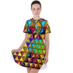Cube Diced Tile Background Image Short Sleeve Shoulder Cut Out Dress 