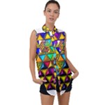 Cube Diced Tile Background Image Sleeveless Chiffon Button Shirt