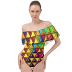 Cube Diced Tile Background Image Off Shoulder Velour Bodysuit 