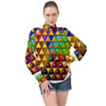Cube Diced Tile Background Image High Neck Long Sleeve Chiffon Top