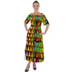 Cube Diced Tile Background Image Shoulder Straps Boho Maxi Dress 