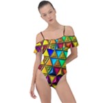 Cube Diced Tile Background Image Frill Detail One Piece Swimsuit