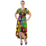 Cube Diced Tile Background Image Front Wrap High Low Dress