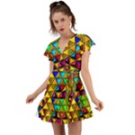 Cube Diced Tile Background Image Flutter Sleeve Wrap Dress