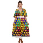 Cube Diced Tile Background Image Kimono Sleeve Boho Dress