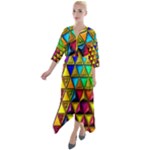 Cube Diced Tile Background Image Quarter Sleeve Wrap Front Maxi Dress