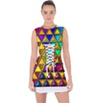 Cube Diced Tile Background Image Lace Up Front Bodycon Dress