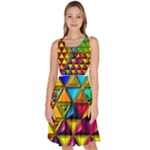 Cube Diced Tile Background Image Knee Length Skater Dress With Pockets