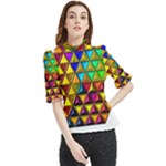 Cube Diced Tile Background Image Frill Neck Blouse