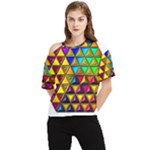 Cube Diced Tile Background Image One Shoulder Cut Out T-Shirt