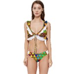 Cube Diced Tile Background Image Low Cut Ruffle Edge Bikini Set