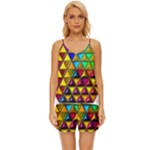 Cube Diced Tile Background Image V-Neck Satin Pajamas Set