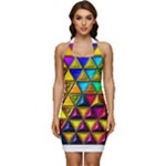 Cube Diced Tile Background Image Sleeveless Wide Square Neckline Ruched Bodycon Dress