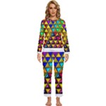 Cube Diced Tile Background Image Womens  Long Sleeve Lightweight Pajamas Set