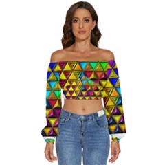 Long Sleeve Crinkled Weave Crop Top 