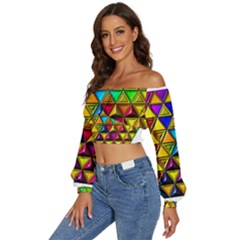 Long Sleeve Crinkled Weave Crop Top 