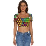 Cube Diced Tile Background Image Short Sleeve Square Neckline Crop Top 