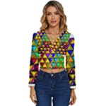 Cube Diced Tile Background Image Long Sleeve V-Neck Top